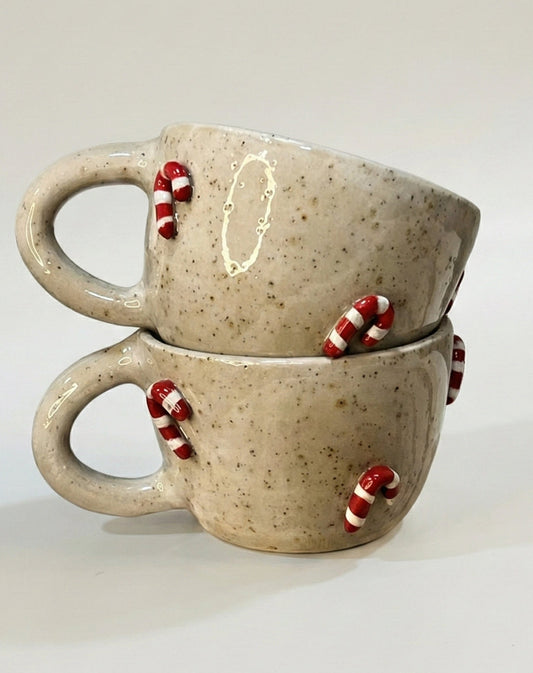 handmade ceramic christmas candy cane mug